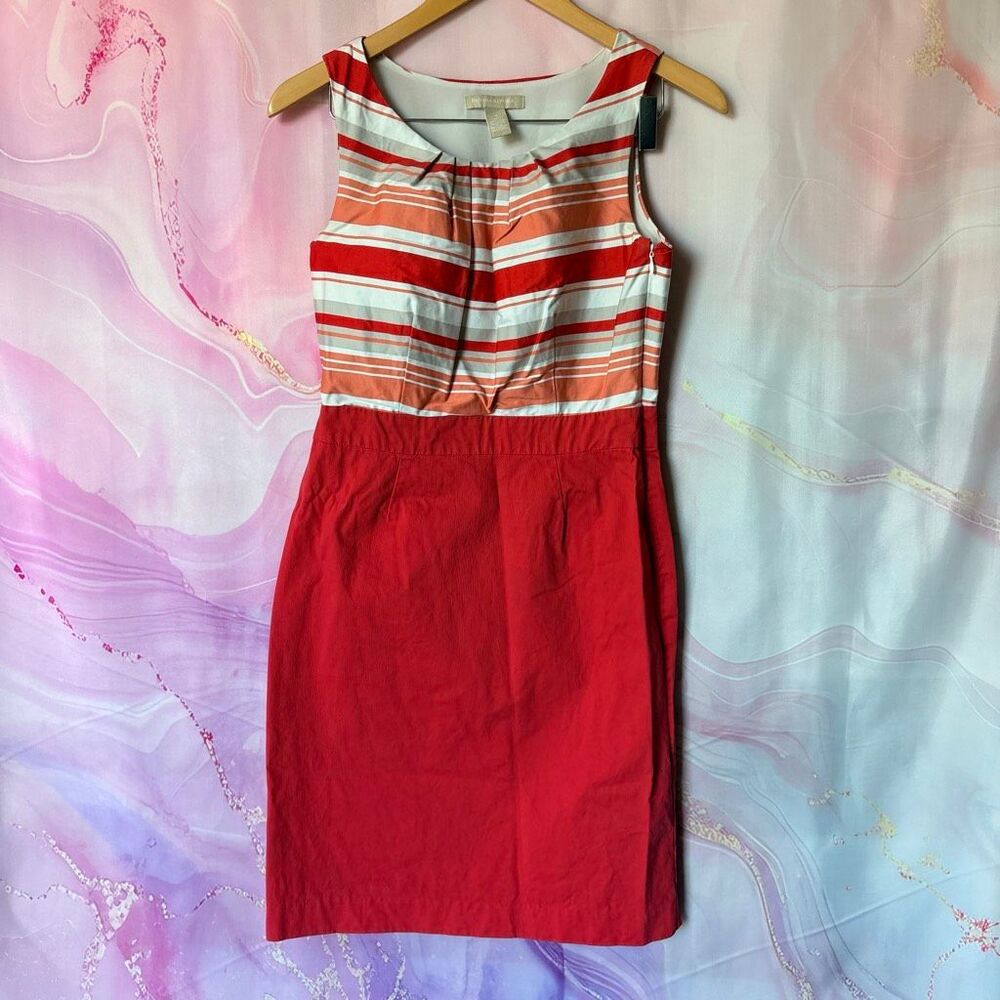 Banana Republic 2 Red Coral Peach Striped Dress Corduroy Preppy Boardwalk Retro
